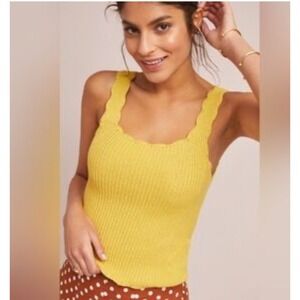 Anthropologie • Moth preppy boho Crochet Knit cami  scoop neck short sleeve sz s